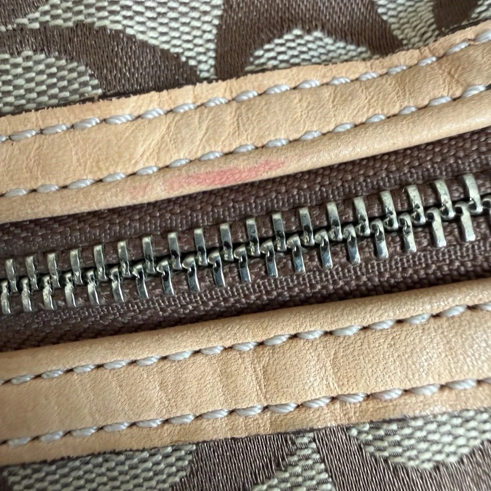 Vintage COACH Signature Canvas Leather East West Shoulder Bag Brown Tan Y2K